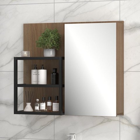 Espelheira para Banheiro 66x77cm Safira Marrom/Noce