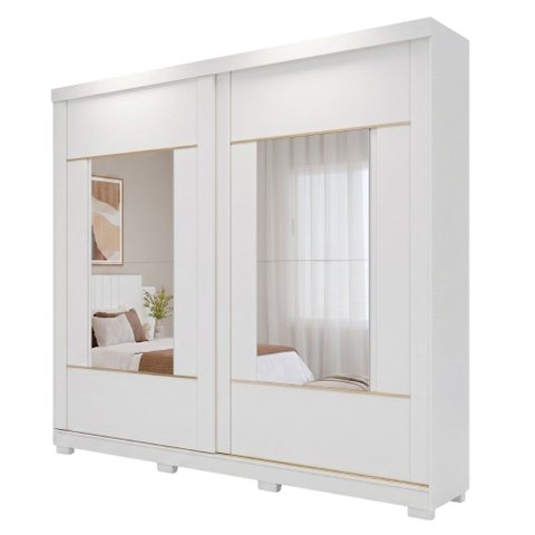 Guarda Roupas Casal 2 Portas de Correr com Espelho 4 Gavetas 100% MDF Livia
