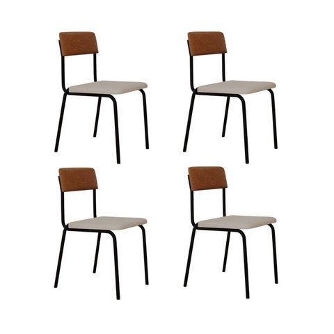 Conjunto 4 Cadeiras Estofadas Fixa Empilhável Fit Branco/Palha/Caramelo/Preto Fosco