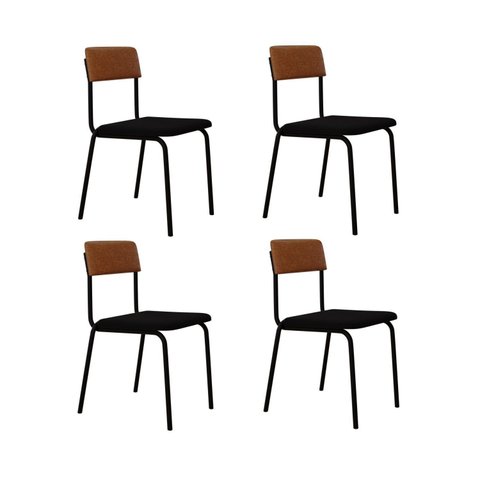 Conjunto 4 Cadeiras Estofadas Fixa Empilhável Fit Preto/Caramelo/Fosco