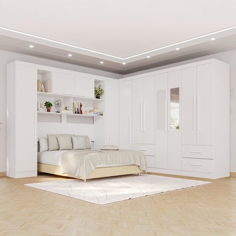 Guarda-Roupa Casal Modulado com Espelho 11 Portas 4 Gavetas Alemanha Branco