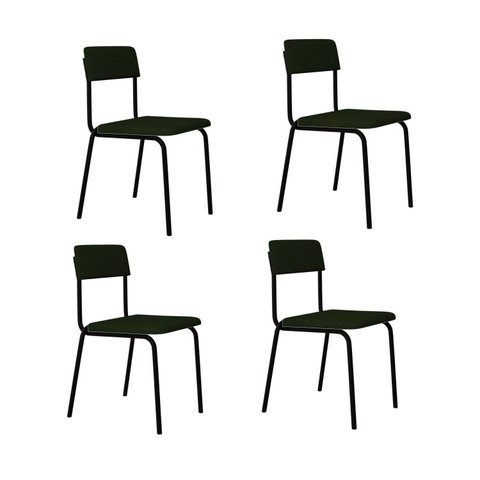 Conjunto 4 Cadeiras Estofadas Fixa Empilhável Fit Verde/Musgo City/Preto Fosco