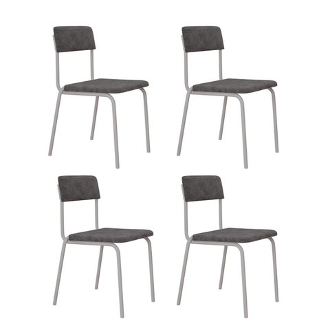 Conjunto 4 Cadeiras Estofadas Fixa Empilhável Fit Cinza/Névoa Prata City/Branco Fosco