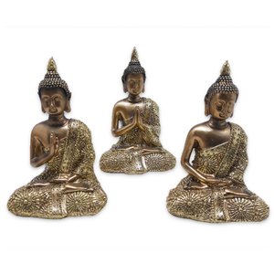 Trio de Buda Tailandês Yoga Buda Cobre Brilhante 12 cm