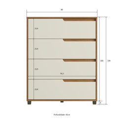 Cômoda em Mdf com 4 Gavetas 80cm X 104cm X 45cm Monet - 3