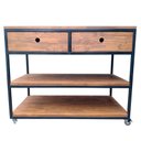 Ver imagem 4 de Aparador Buffet de Madeira e Ferro com 2 Gavetas e 2 Prateleiras Decoração Industrial Preto e Imbuia