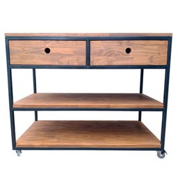 Aparador Buffet de Madeira e Ferro com 2 Gavetas e 2 Prateleiras Decoração Industrial Preto e Imbuia - 4