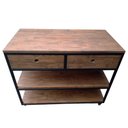 Ver imagem 3 de Aparador Buffet de Madeira e Ferro com 2 Gavetas e 2 Prateleiras Decoração Industrial Preto e Imbuia