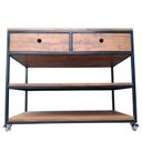 Ver imagem 7 de Aparador Buffet de Madeira e Ferro com 2 Gavetas e 2 Prateleiras Decoração Industrial Preto e Imbuia