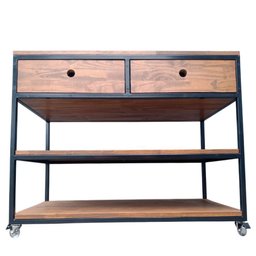 Aparador Buffet de Madeira e Ferro com 2 Gavetas e 2 Prateleiras Decoração Industrial Preto e Imbuia - 7
