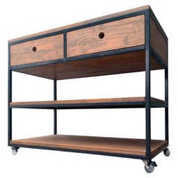Aparador Buffet de Madeira e Ferro com 2 Gavetas e 2 Prateleiras Decoração Industrial Preto e Imbuia - 1