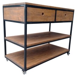 Aparador Buffet de Madeira e Ferro com 2 Gavetas e 2 Prateleiras Decoração Industrial Preto e Imbuia - 6