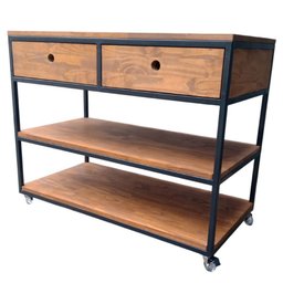 Aparador Buffet de Madeira e Ferro com 2 Gavetas e 2 Prateleiras Decoração Industrial Preto e Imbuia - 5