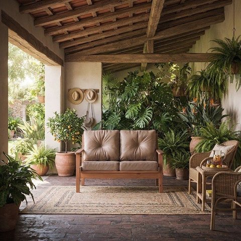 Estofado New Florença 2 Lugares 128x86x80 cm Marrom Nogueira Claro