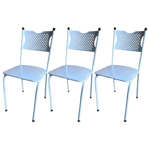 Kit 3 Cadeira para Cozinha Mc Tubular Almofadada Estrutura Branca com Assento Branco Medcombo
