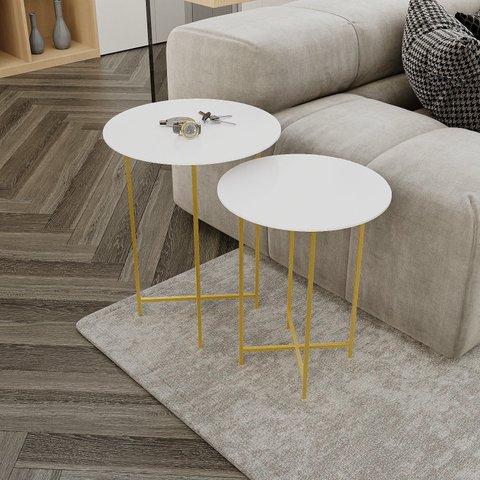 Conjunto Mesa Lateral de Canto Rome 100% MDF 57cm x 45cm x 45cm Branco