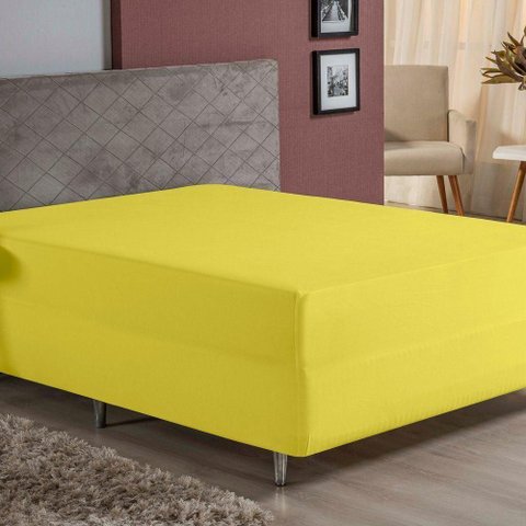 Lençol com Elástico Casal Nobre 1 Peça Luva de Box 55cm de Altura Malha 100% Algodão - Amarelo