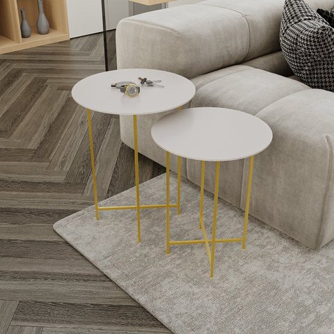 Conjunto Mesa Lateral de Canto Rome 100% MDF 57cm x 45cm x 45cm Cinza