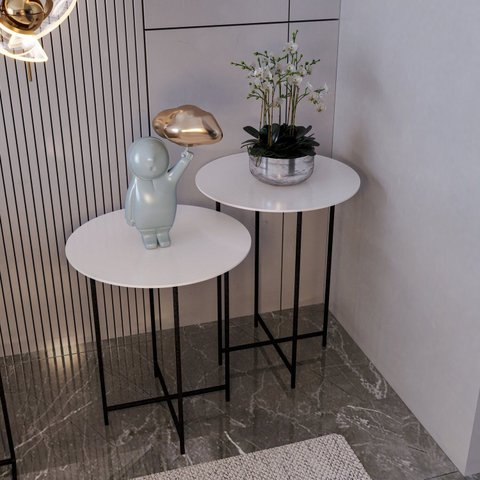 Conjunto Mesa Lateral de Canto Rome 100% MDF 57cm x 45cm x 45cm Branco