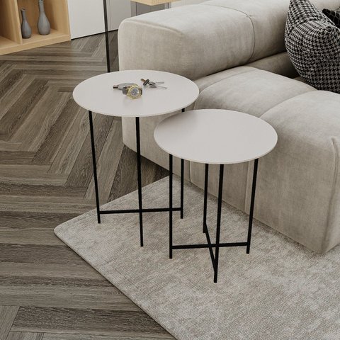 Conjunto Mesa Lateral de Canto Rome 100% MDF 57cm x 45cm x 45cm Cinza