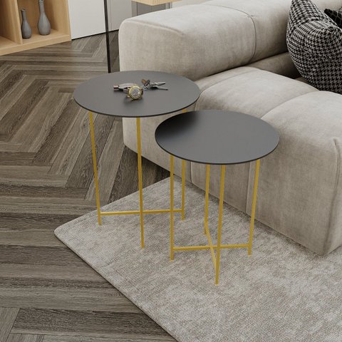 Conjunto Mesa Lateral de Canto Rome 100% MDF 57cm x 45cm x 45cm Preto