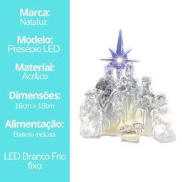 Presépio Iluminado Led Acrílico Transparente Luxo 17cm - Nataluz - 8