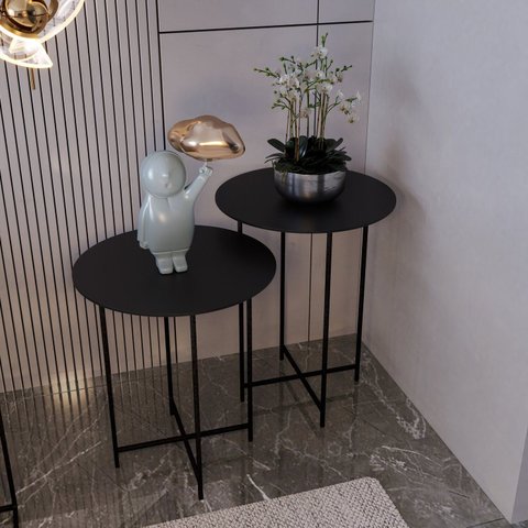 Conjunto Mesa Lateral de Canto Rome 100% MDF 57cm x 45cm x 45cm Preto