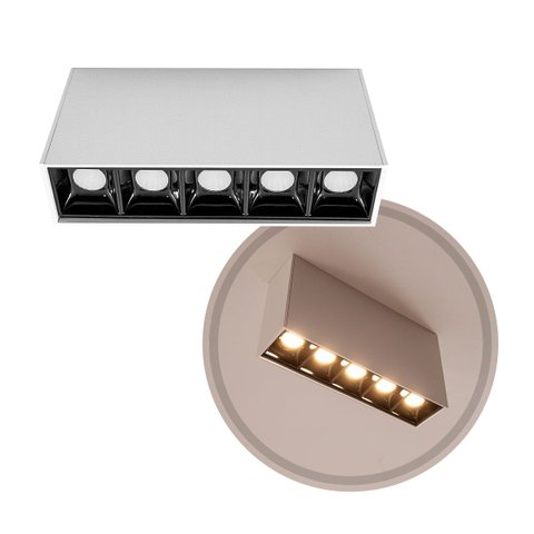 Luminária Spot Led Sobrepor Soul 5 Focos 10w Luz Amarela Opus St3050