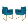 Kit 02 Poltrona Decorativa Recepção Klara Base Dourada Suede Turquesa - 1