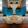 Kit 02 Poltrona Decorativa Recepção Klara Base Dourada Suede Turquesa - 2