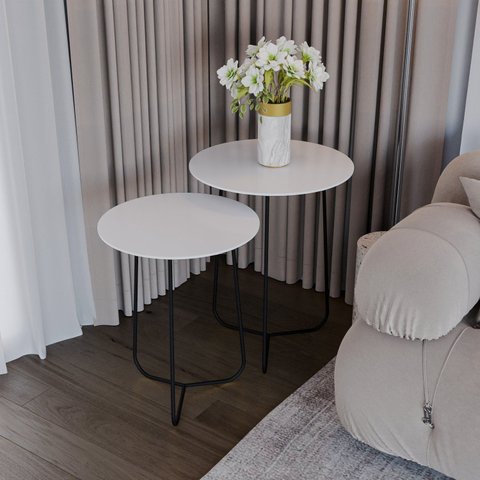 Conjunto Mesa Lateral de Canto Trude 100% MDF 55cm x 45cm x 45cm Branco