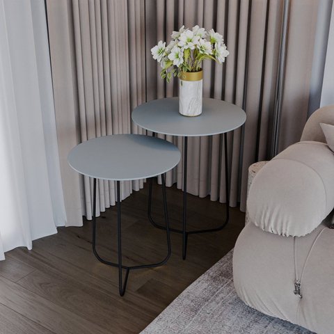 Conjunto Mesa Lateral de Canto Trude 100% MDF 55cm x 45cm x 45cm Cinza