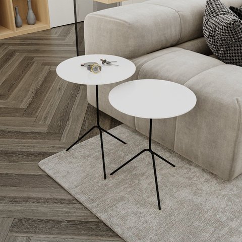 Conjunto Mesa Lateral de Canto Pugly 55x40x40cm Branco 100% MDF
