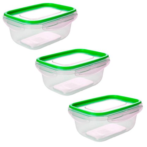 Kit Potes Herméticos de Plástico com Travas para Alimentos 1l 3 Peças Verde - Tritec