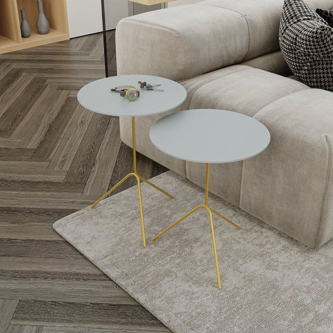 Conjunto Mesa Lateral de Canto Pugly 55x40x40cm Cinza 100% MDF