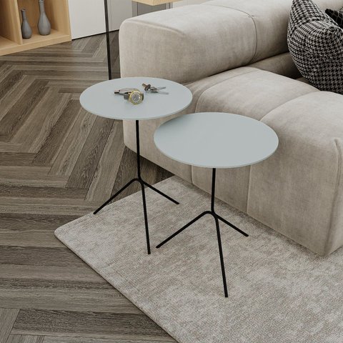 Conjunto Mesa Lateral de Canto Pugly 55x40x40cm Cinza 100% MDF