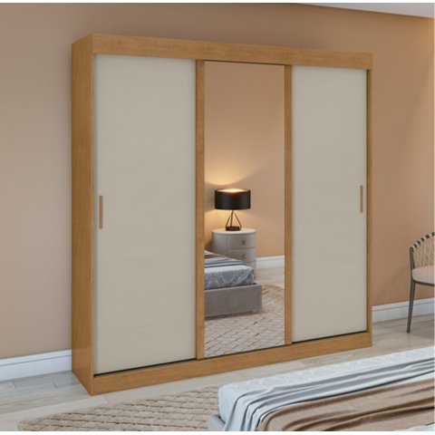 Guarda Roupa Saion 3 Portas com Espelho - AMENDOA CLEAN/OFF WHITE