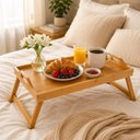 Ver imagem 1 de Mesa Bandeja Bambu 40x25cm Pes Dobraveis Cafe Cama Notebook Tablet Lanche Estudo Multiuso