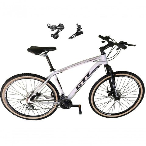 Bicicleta Aro 29 Gti Roma Alumínio 21v Câmbios Shimano Freio a Disco C- Pneu Faixa Bege Branco 19