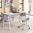 Ver imagem 1 de Mesa Escrivaninha com 135cm Industrial Tampo Chanfrado e Pés Metálicos F5 Office Cinza