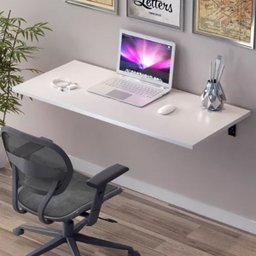 Mesa de Parede Dobrável Suspensa com Suporte 90x38 Branco - 1