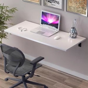 Mesa de Parede Dobrável Suspensa com Suporte 90x38 Branco