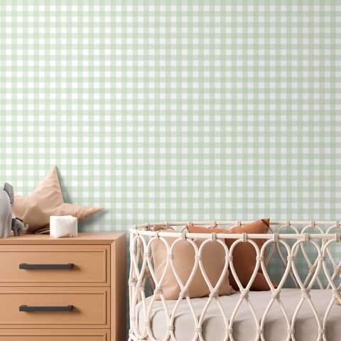 Papel de Parede Infantil Xadrez Vichy Verde Chá