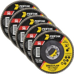 Disco Lixa Flap Cônico 115mm Grão 36 Madeira Aço Desbaste | 05 Un - 1