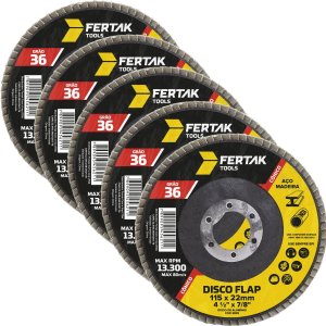 Disco Lixa Flap Cônico 115mm Grão 36 Madeira Aço Desbaste | 05 Un