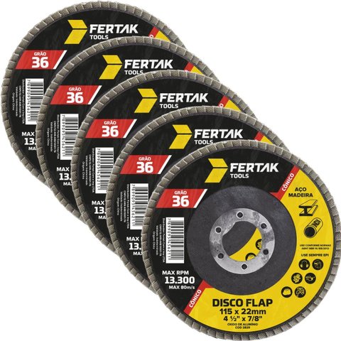 Disco Lixa Flap Cônico 115mm Grão 36 Madeira Aço Desbaste | 05 Un