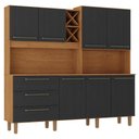 Ver imagem 1 de Kit Cozinha 7 Portas 3 Gavetas 208 cm Atria Cinamomo Preto Zanz
