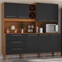 Ver imagem 2 de Kit Cozinha 7 Portas 3 Gavetas 208 cm Atria Cinamomo Preto Zanz