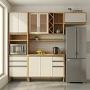 Ver imagem 1 de Armário de Cozinha Compacta Modulada 4 Peças 8 Portas com Vidro e Tampo 100% MDF Barbados Espresso Móveis Bege/Amêndoa/Off White