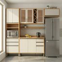 Ver imagem 1 de Armário de Cozinha Compacta Modulada 4 Peças 9 Portas com Vidro e Tampo 100% MDF Barbados Espresso Móveis Bege/Amêndoa/Off White